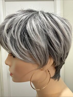 HAIR Pixie Cut with Bangs Free Part Silver/Gray/White